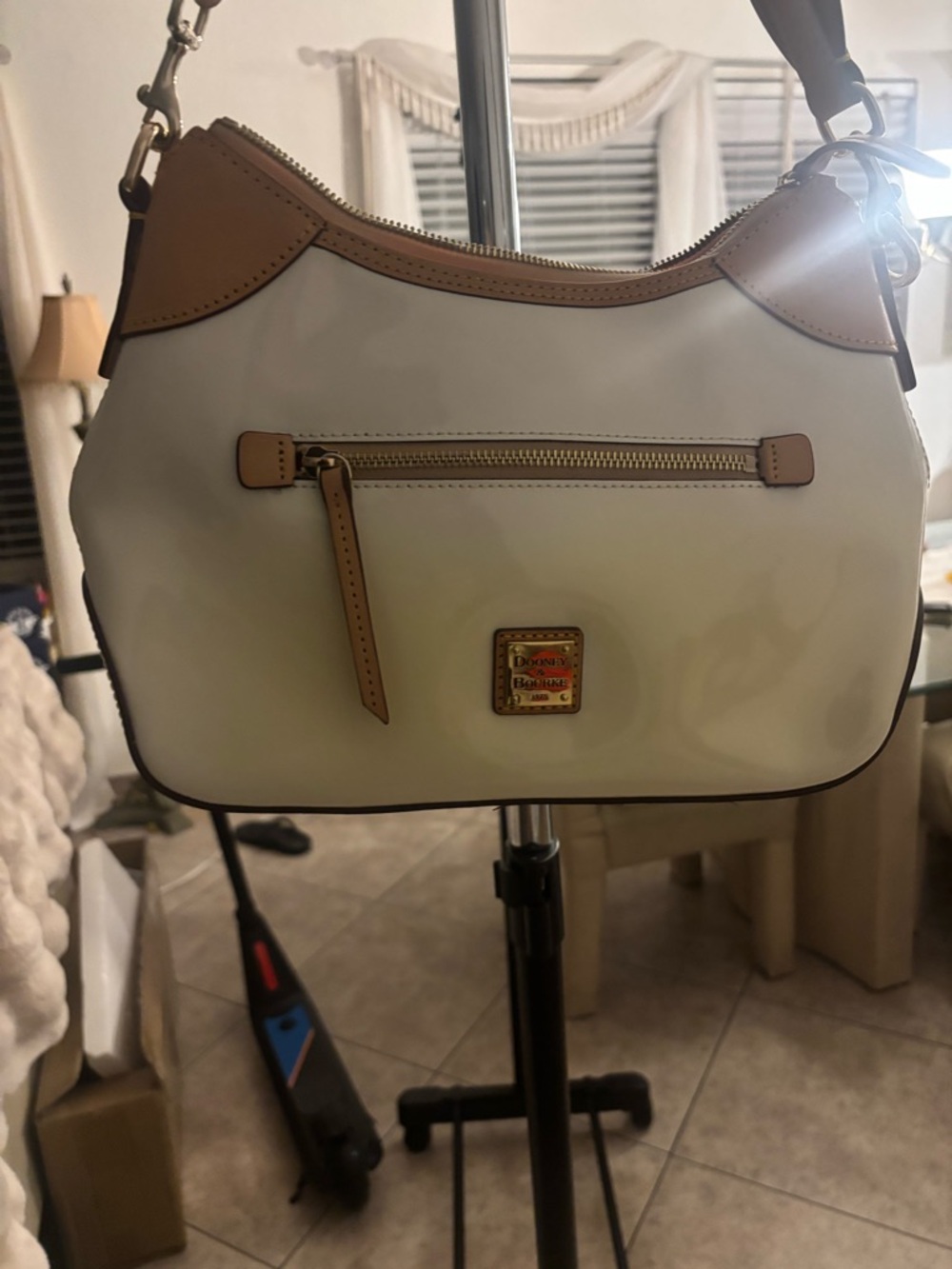 Dooney & Bourke White and Tan Crossbody Shoulder Bag